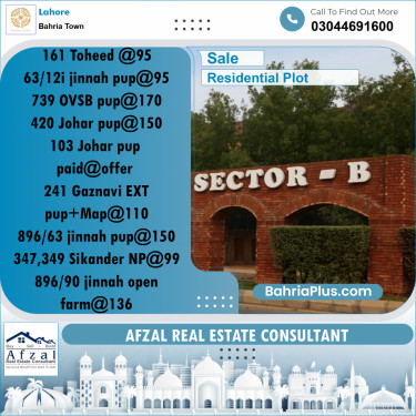 Residential Plot for Sale in Bahria Town, Lahore - (BP-266748)