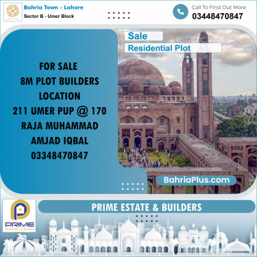 8 Marla Residential Plot for Sale in Sector B - Umer Block -  Bahria Town, Lahore - (BP-266887)