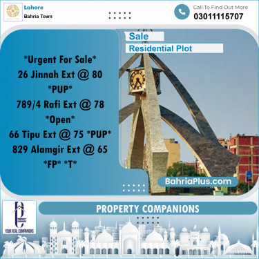 Residential Plot for Sale in Bahria Town, Lahore - (BP-266973)