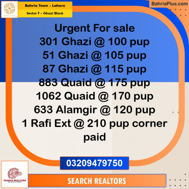 10 Marla Residential Plot for Sale in Sector F - Ghazi Block -  Bahria Town, Lahore - (BP-266980)