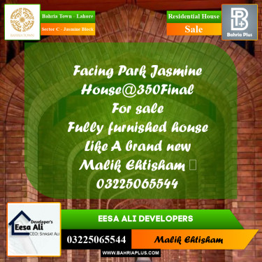Residential House for Sale in Sector C - Jasmine Block -  Bahria Town, Lahore - (BP-267053)