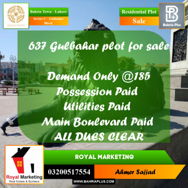 Residential Plot for Sale in Sector C - Gulbahar Block -  Bahria Town, Lahore - (BP-267106)