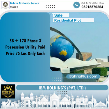 8 Marla Residential Plot for Sale in Phase 3 -  Bahria Orchard, Lahore - (BP-267163)