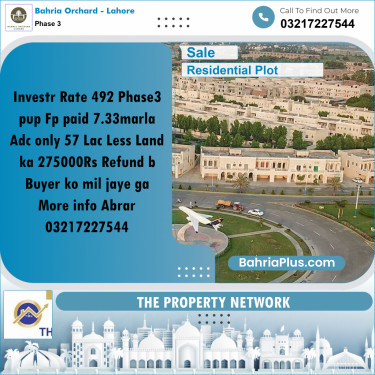 7.35 Marla Residential Plot for Sale in Phase 3 -  Bahria Orchard, Lahore - (BP-267173)
