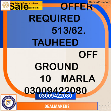 10 Marla Residential Plot for Sale in Sector F - Tauheed Block -  Bahria Town, Lahore - (BP-267183)