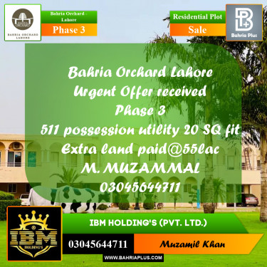 8 Marla Residential Plot for Sale in Phase 3 -  Bahria Orchard, Lahore - (BP-267236)