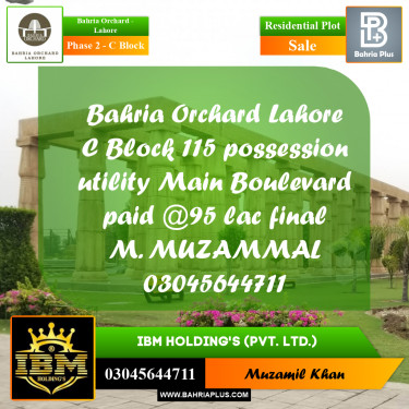 8 Marla Residential Plot for Sale in Phase 2 - C Block -  Bahria Orchard, Lahore - (BP-267243)
