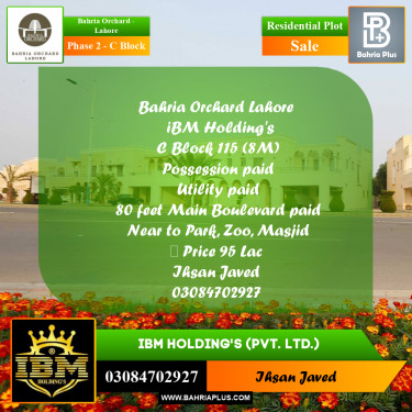 8 Marla Residential Plot for Sale in Phase 2 - C Block -  Bahria Orchard, Lahore - (BP-267249)