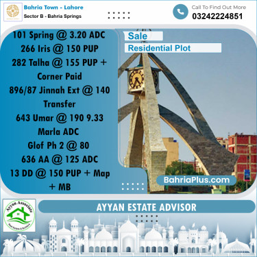 1 Kanal Residential Plot for Sale in Sector B - Bahria Springs -  Bahria Town, Lahore - (BP-267260)