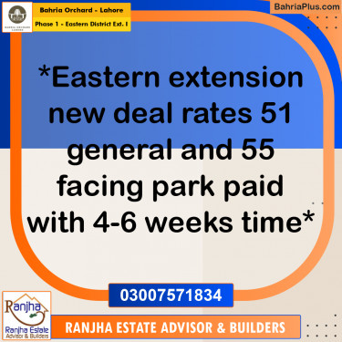 5 Marla Residential Plot for Sale in Phase 1 - Eastern District Ext. I -  Bahria Orchard, Lahore - (BP-267269)