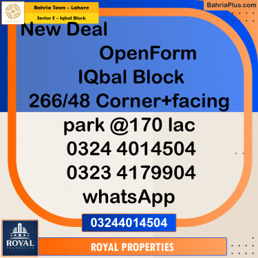Residential Plot for Sale in Sector E - Iqbal Block -  Bahria Town, Lahore - (BP-267274)