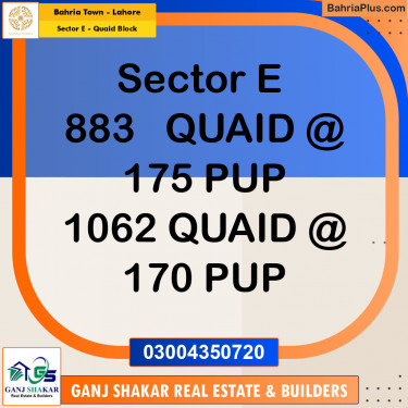 10 Marla Residential Plot for Sale in Sector E - Quaid Block -  Bahria Town, Lahore - (BP-267319)