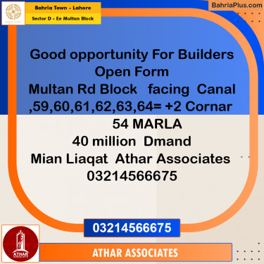 Residential Plot for Sale in Sector D - EE Multan Block -  Bahria Town, Lahore - (BP-267320)