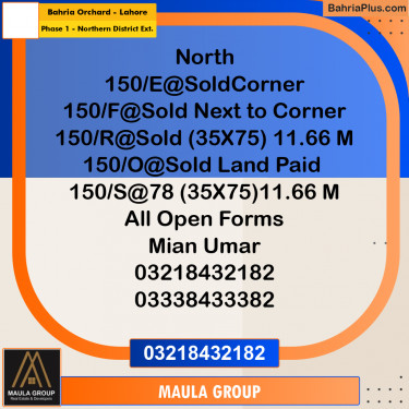 11 Marla Residential Plot for Sale in Phase 1 - Northern District Ext. -  Bahria Orchard, Lahore - (BP-267352)