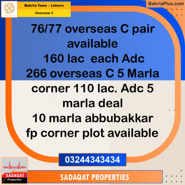 10 Marla Residential Plot for Sale in Overseas C -  Bahria Town, Lahore - (BP-267373)