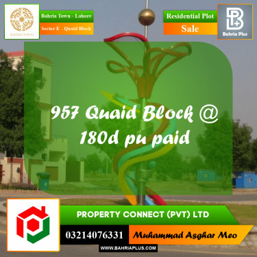 10 Marla Residential Plot for Sale in Sector E - Quaid Block -  Bahria Town, Lahore - (BP-267381)
