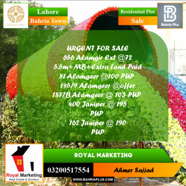 Residential Plot for Sale in Bahria Town, Lahore - (BP-267415)