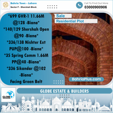 Residential Plot for Sale in Sector F - Shershah Block -  Bahria Town, Lahore - (BP-267420)