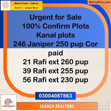 1 Kanal Residential Plot for Sale in Sector C - Janiper Block -  Bahria Town, Lahore - (BP-267446)
