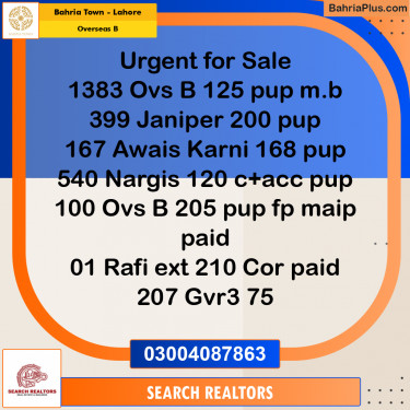 10 Marla Residential Plot for Sale in Overseas B -  Bahria Town, Lahore - (BP-267454)
