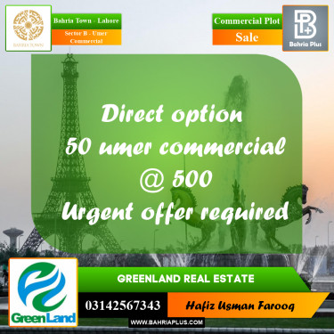 8 Marla Commercial Plot for Sale in Sector B - Umer Commercial -  Bahria Town, Lahore - (BP-267548)