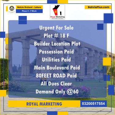 5 Marla Residential Plot for Sale in Phase 2 - F Block -  Bahria Orchard, Lahore - (BP-267576)
