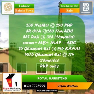 1 Kanal Residential Plot for Sale in Bahria Town, Lahore - (BP-267605)