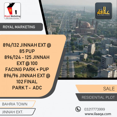 10 Marla Residential Plot for Sale in Sector E - Jinnah Ext. Block -  Bahria Town, Lahore - (BP-267607)