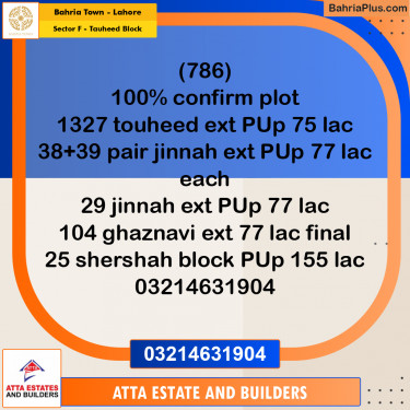 5 Marla Residential Plot for Sale in Sector F - Tauheed Block -  Bahria Town, Lahore - (BP-267642)