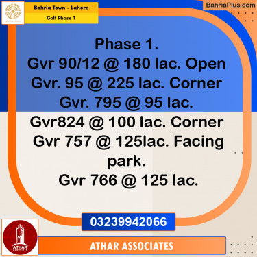 10 Marla Residential Plot for Sale in Golf Phase 1 -  Bahria Town, Lahore - (BP-267674)