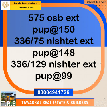 10 Marla Residential Plot for Sale in Overseas B Ext -  Bahria Town, Lahore - (BP-267692)