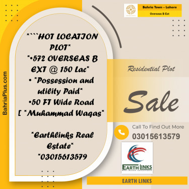 10 Marla Residential Plot for Sale in Overseas B Ext -  Bahria Town, Lahore - (BP-267711)