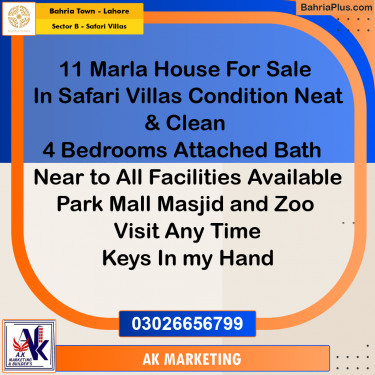 11 Marla Residential House for Sale in Sector B - Safari Villas -  Bahria Town, Lahore - (BP-267736)