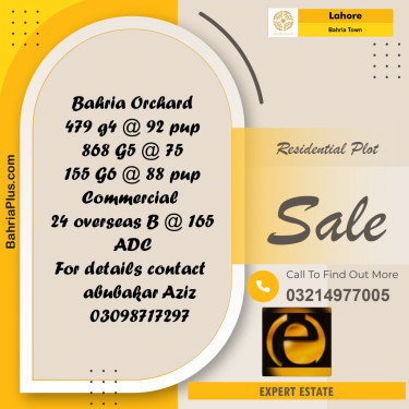 Residential Plot for Sale in Bahria Town, Lahore - (BP-267738)