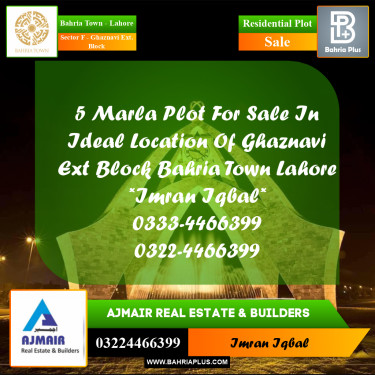 5 Marla Residential Plot for Sale in Sector F - Ghaznavi Ext. Block -  Bahria Town, Lahore - (BP-267747)