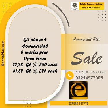 8 Marla Commercial Plot for Sale in Phase 4 - G6 Commercial -  Bahria Orchard, Lahore - (BP-267785)