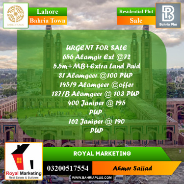 Residential Plot for Sale in Bahria Town, Lahore - (BP-267788)