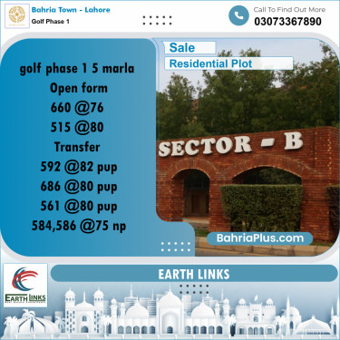 5 Marla Residential Plot for Sale in Golf Phase 1 -  Bahria Town, Lahore - (BP-267829)