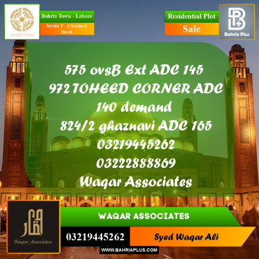 10 Marla Residential Plot for Sale in Sector F - Ghaznavi Block -  Bahria Town, Lahore - (BP-267850)