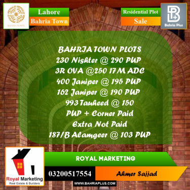 Residential Plot for Sale in Bahria Town, Lahore - (BP-267879)
