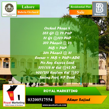 Residential Plot for Sale in Bahria Orchard, Lahore - (BP-267909)