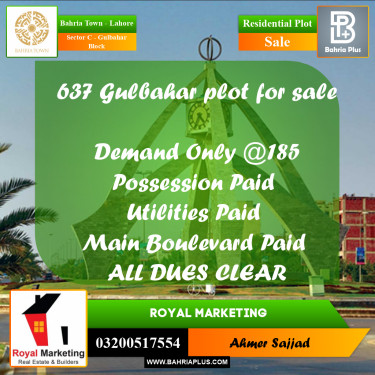 Residential Plot for Sale in Sector C - Gulbahar Block -  Bahria Town, Lahore - (BP-267912)