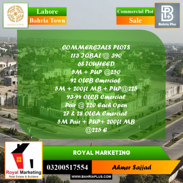 Commercial Plot for Sale in Bahria Town, Lahore - (BP-267952)