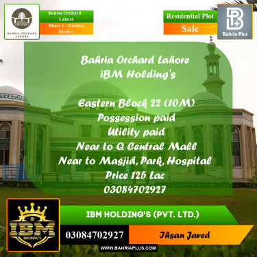 10 Marla Residential Plot for Sale in Phase 1 - Eastern District -  Bahria Orchard, Lahore - (BP-267985)