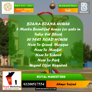Residential House for Sale in Sector C - Tulip Ext. Block -  Bahria Town, Lahore - (BP-268053)