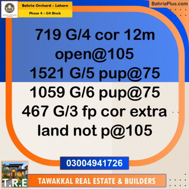 10 Marla Residential Plot for Sale in Phase 4 - G4 Block -  Bahria Orchard, Lahore - (BP-268109)