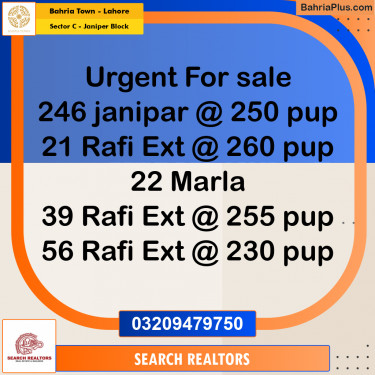 1 Kanal Residential Plot for Sale in Sector C - Janiper Block -  Bahria Town, Lahore - (BP-268120)