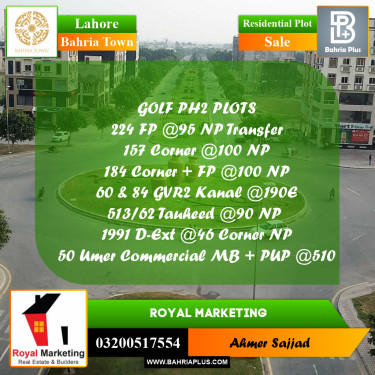 Residential Plot for Sale in Bahria Town, Lahore - (BP-268143)