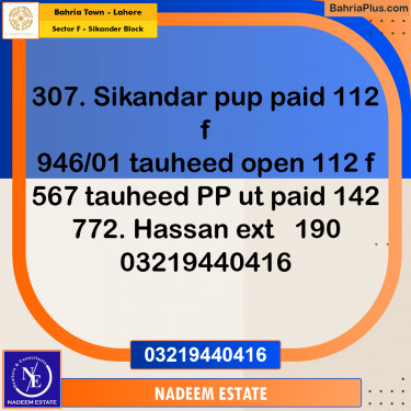 Residential Plot for Sale in Sector F - Sikander Block -  Bahria Town, Lahore - (BP-268145)