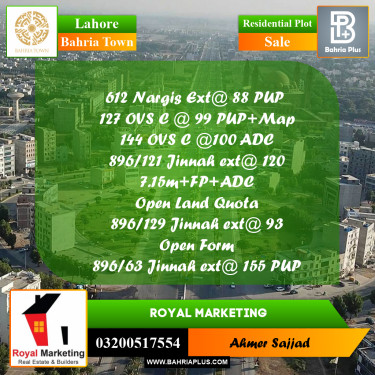 Residential Plot for Sale in Bahria Town, Lahore - (BP-268164)